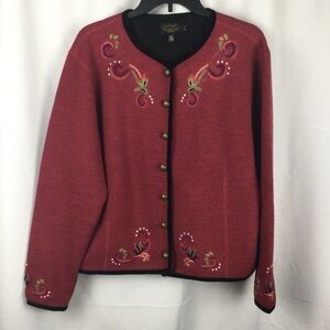 Icelandic Designs 100% Wool embroidered button down Cardigan Sweater Size Large